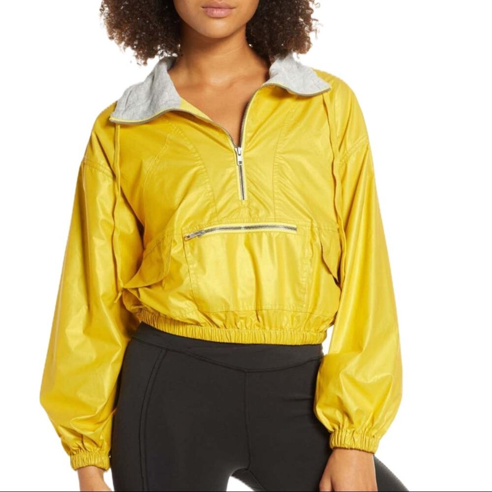 Free People Yellow Cropped Rain Jacket‎ Active Running Reflective Small New